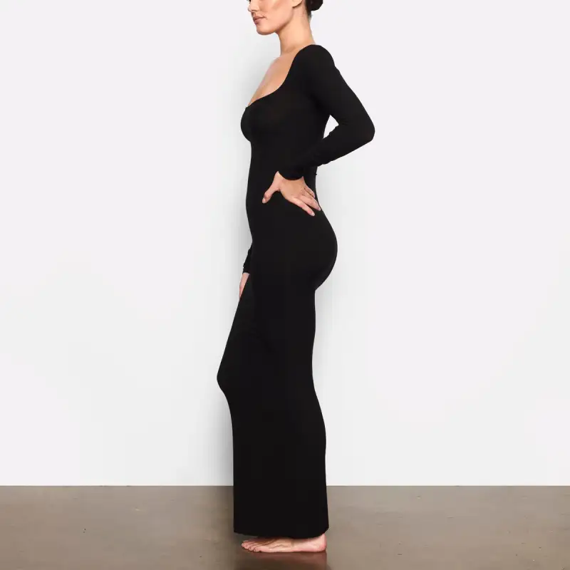 SKIMS SOFT LOUNGE LONG SLEEVE DRESS Long Sleeved Dress Women's Onyx Black-2