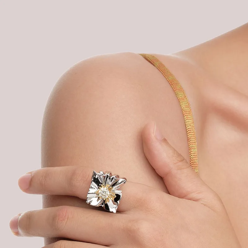 YVMIN 18K Gold 5A Sparkling Zircon Rings Unisex Silver-2
