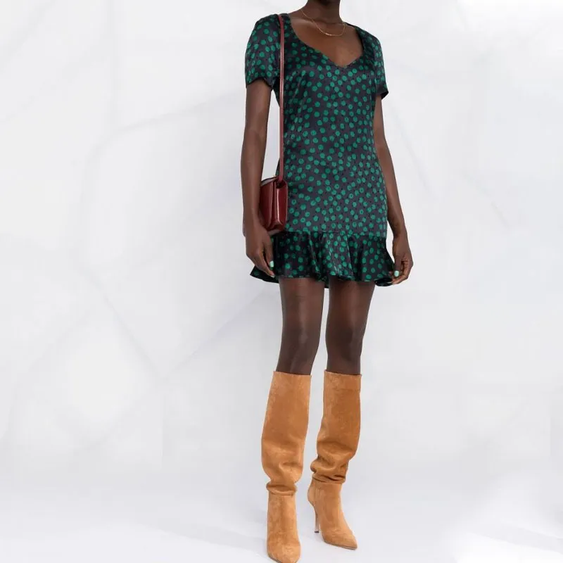 SAINT LAURENT Polka Dot Printed Short Sleeved Mini Dress-2