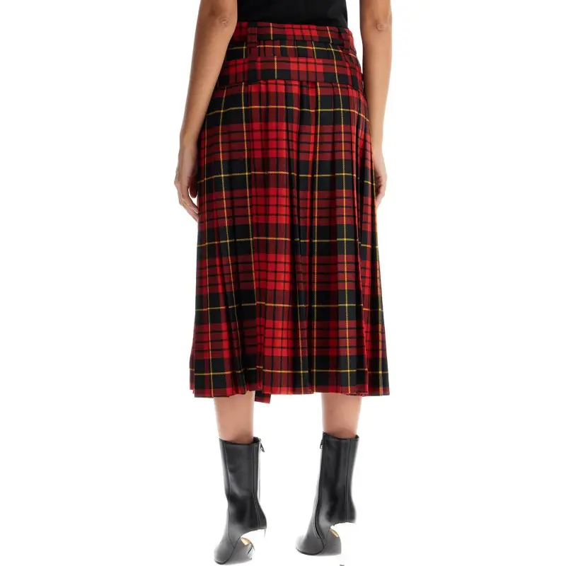 Alexander McQueen Tartan Check Belted Waist Midi Skirt-3