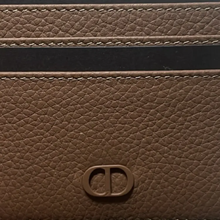 DIOR Grained Cow Leather Card Holder Men's Brown-1
