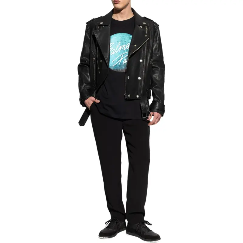 BALMAIN Double breasted Leather Biker Jacket-1