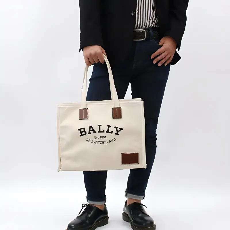 BALLY Fabric Cow Leather Patchwork Tote Bag Shopping Bag Handbag Shoulder Bags Women's Ecru-9