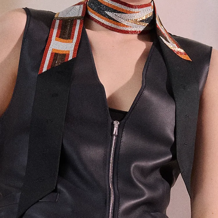 HERMES Silk Glass Beads Silk Scarves Unisex Black-2