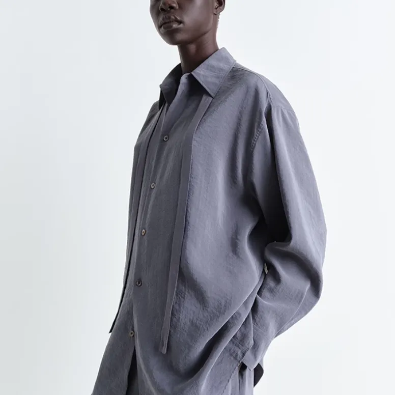 Lemaire Long Shirt With Tie 'Asphalt'-3