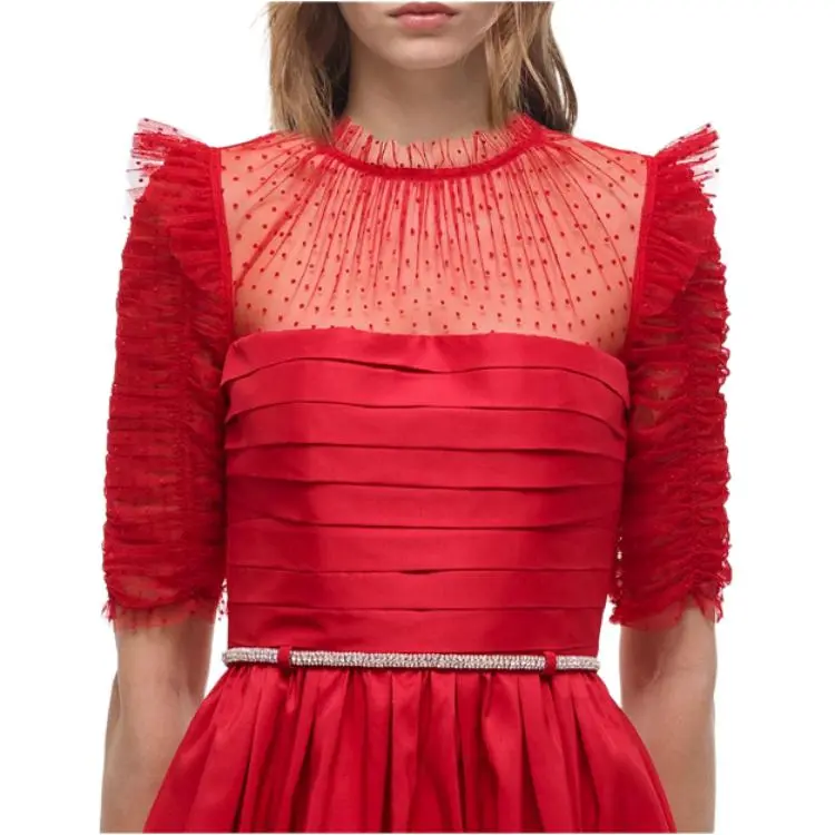 Self portrait FW21 Short Sleeved Dress Women's France Red-4