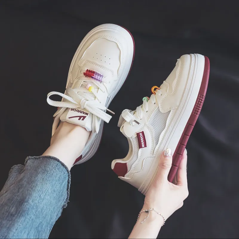 Warrior Warrior Wear Resistant Slip Resistant Low Top Skateboard Shoes Women's White Burgundy-5