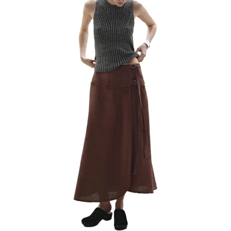 Massimo Dutti Casual Long Skirt Women's Red-3