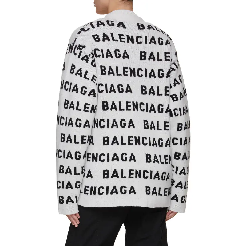 Balenciaga All Over Logo Intarsia Buttoned Cardigan-4