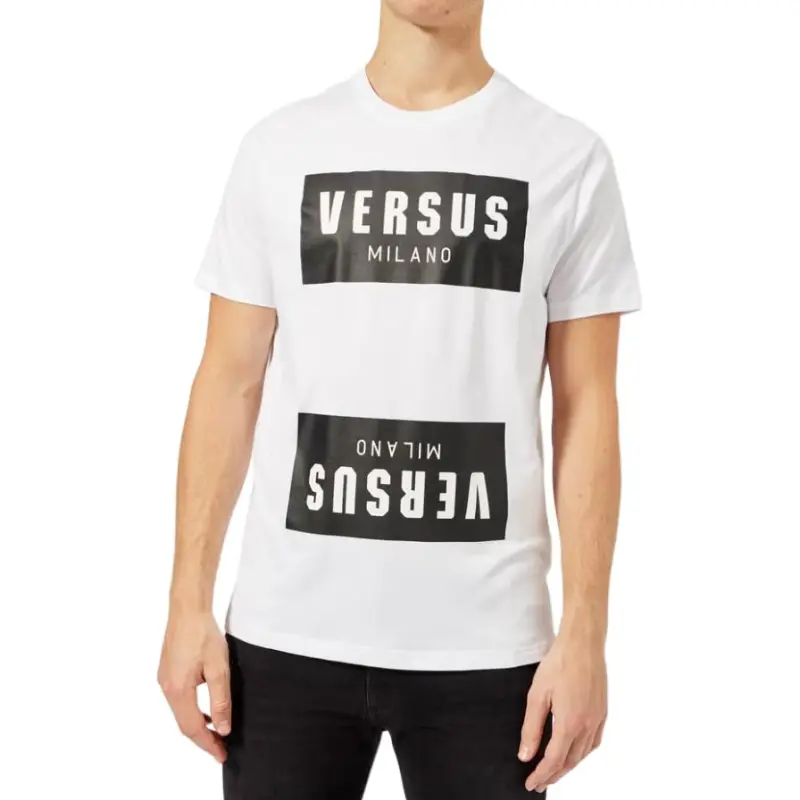 VERSACE Letter Print Crew Neck Casual Short-Sleeved T-Shirt T-Shirt Men's White-3