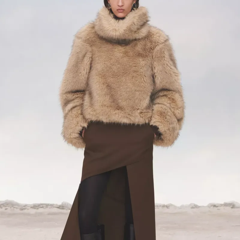ZARA Velvet-feel Coat Women's Light Beige-2