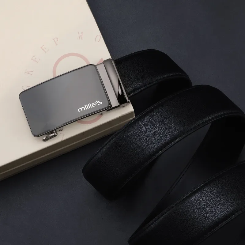 MILLIE'S Genuine Leather High End Business Men's Automatic Buckle Belt Leather Belts Men's Width  3.5cm-2