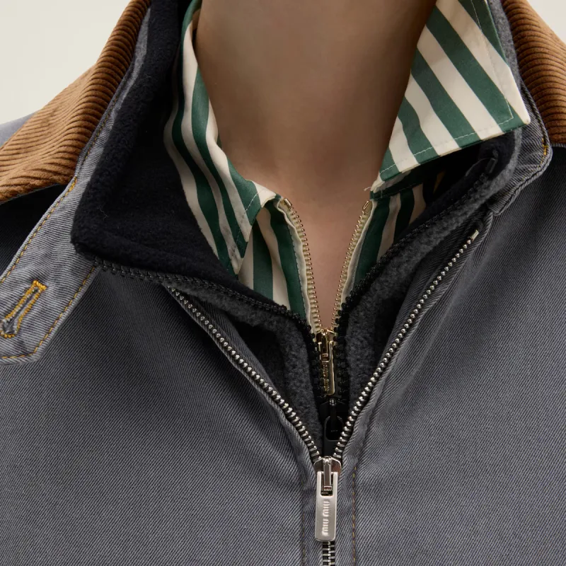 MIU MIU Velvet Collared Chambray Jacket Grey-4