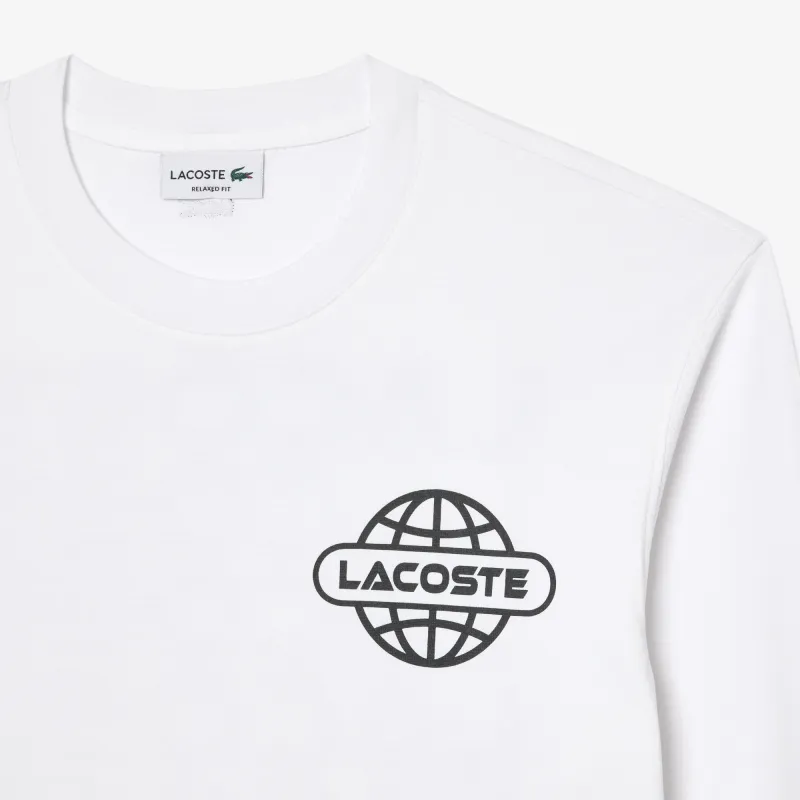 LACOSTE Long Sleeved Relaxed Fit Branded T Shirt Sweatshirt Men's White-3
