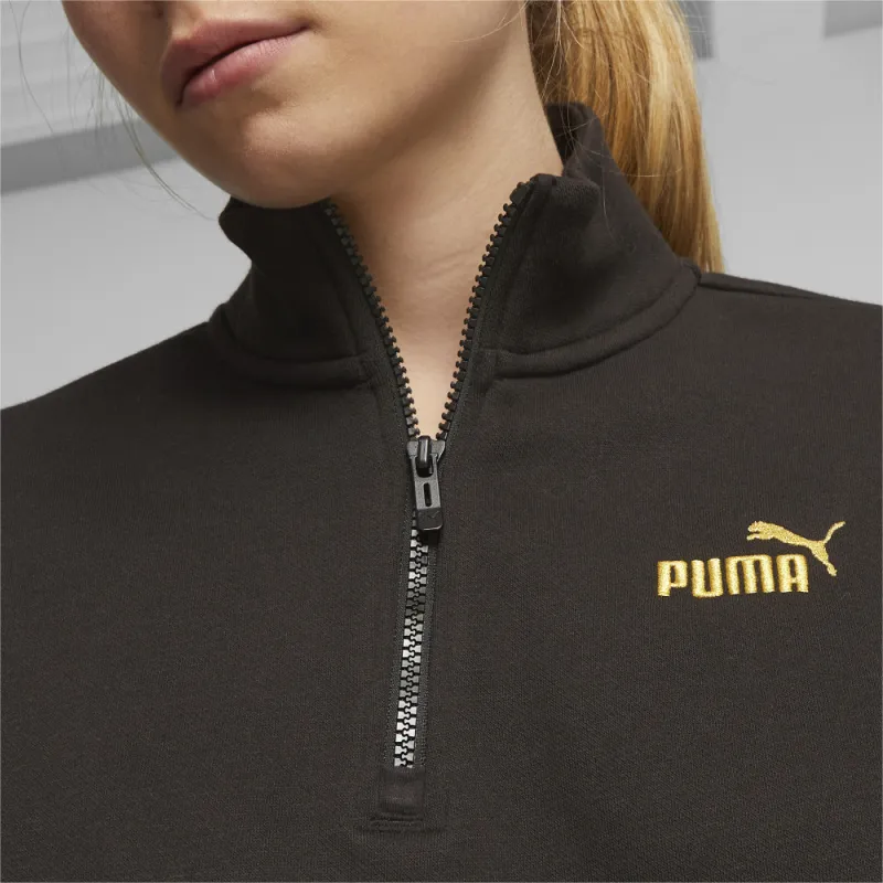 PUMA Essentials+ MINIMAL GOLD Half Zip Mock Neck Fleece Sweatshirt Women's Black-3