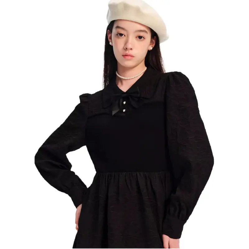 E.land Long-Sleeved Dresses Women's Black-3