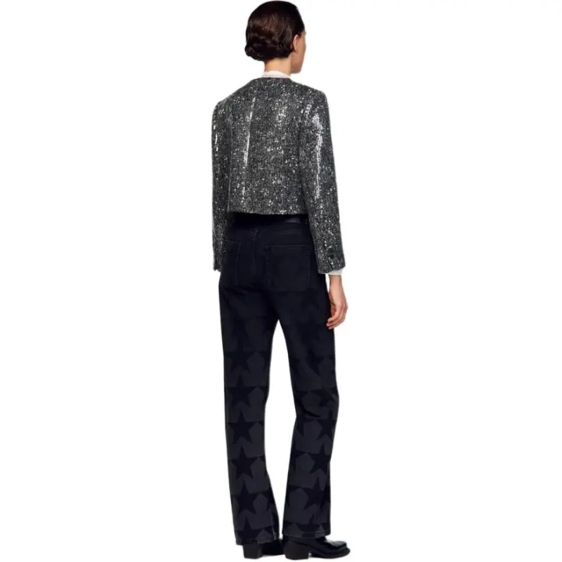 Sandro Sequinned Cropped Jacket-4