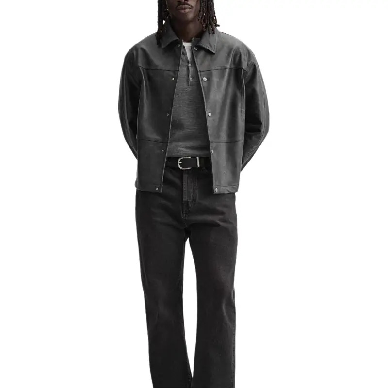 ZARA Leather Jacket Men's Black/Green-5