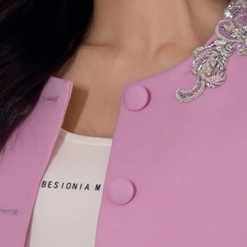 BESIONIA FW24 Cropped Coat Women's Pink Purple-3