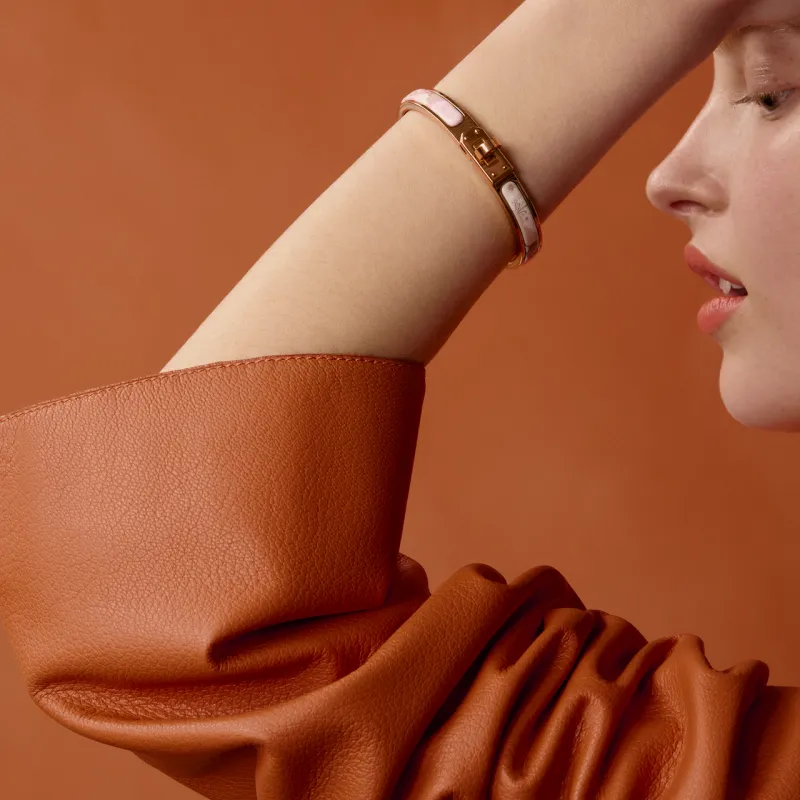HERMES Enamel, Rose Gold Tone Plated Bangles Women's Gold-2