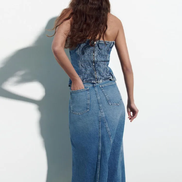 ZARA Strapless Top Women's Blue-2