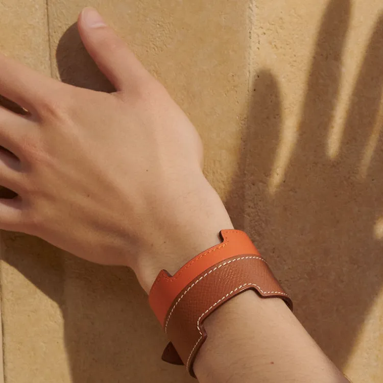 HERMES Leather Bracelets Men's Brown-2