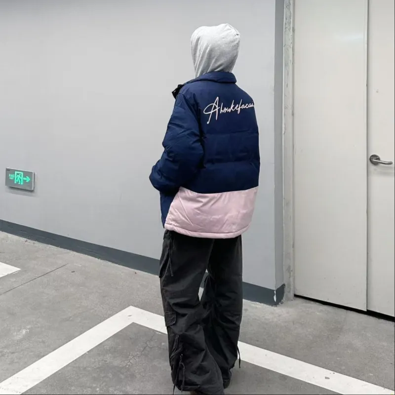 Goods Engraving Puffer Jacket Unisex Navy Blue-3