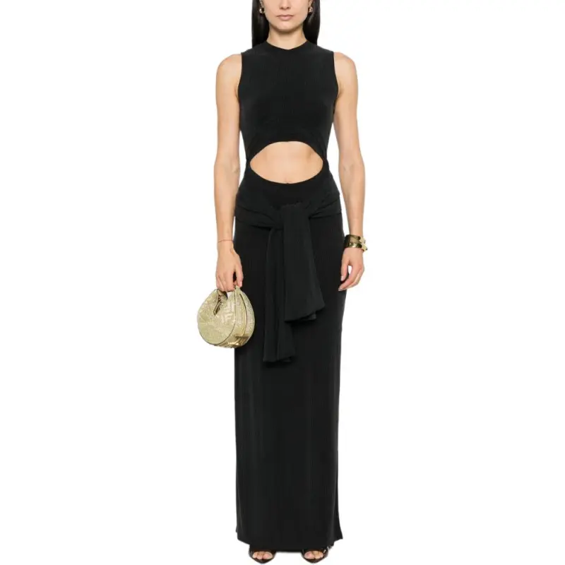 BALMAIN Cut Out Detailed Ribbed Maxi Dress-1
