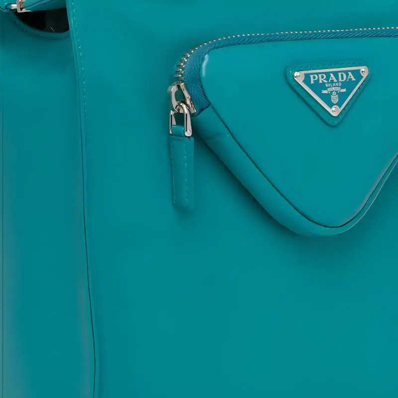 PRADA Sheepskin Handbag Women's Peacock Blue-3