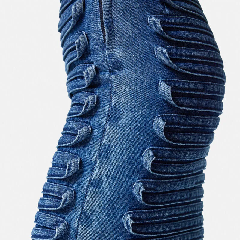 VERSACE High Waist Panel Detailed Denim Mini Skirt-4