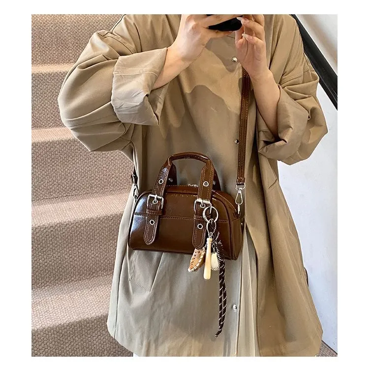 Morellybear PU Bowling Bag Handbag Crossbody Bag Regular Women's Black/Coffee/Brown/Red-4