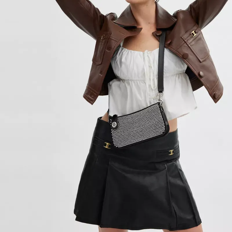 COACH Penn Calfskin Shoulder Bag, Crossbody Bag Trumpets Women's Silver & Black-6