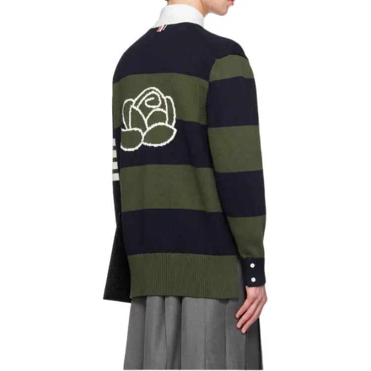 THOM BROWNE 4 Bar Striped Cotton Cardigan-4
