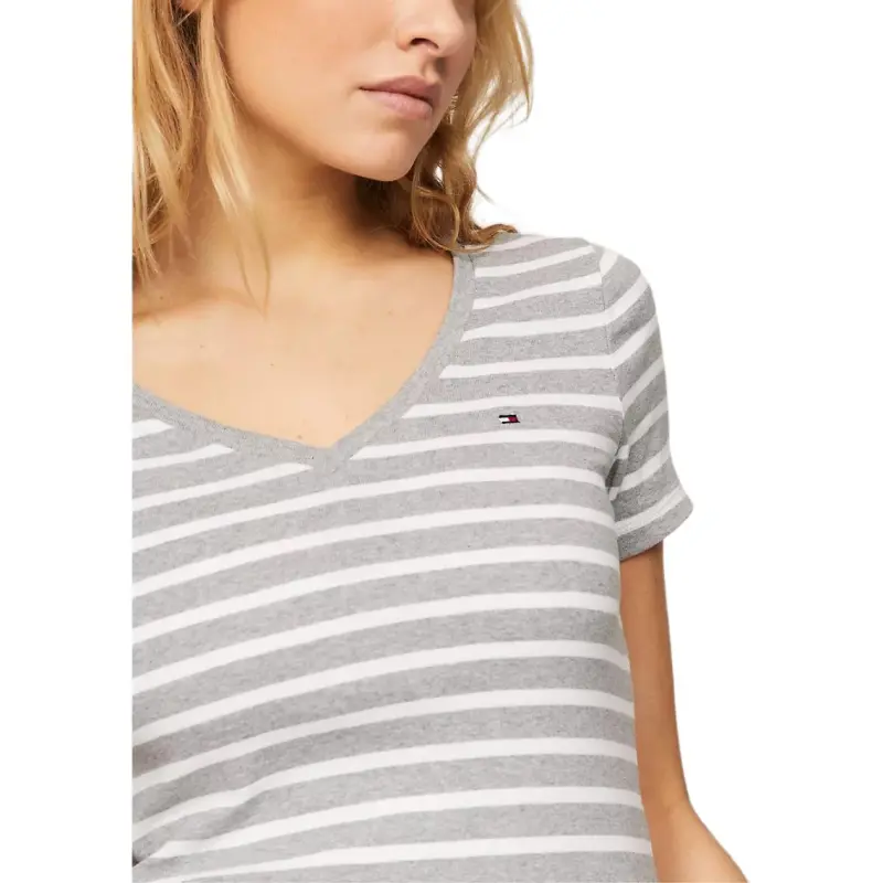 Tommy Hilfiger T Shirt Women's Light Gray & White Stripes-3