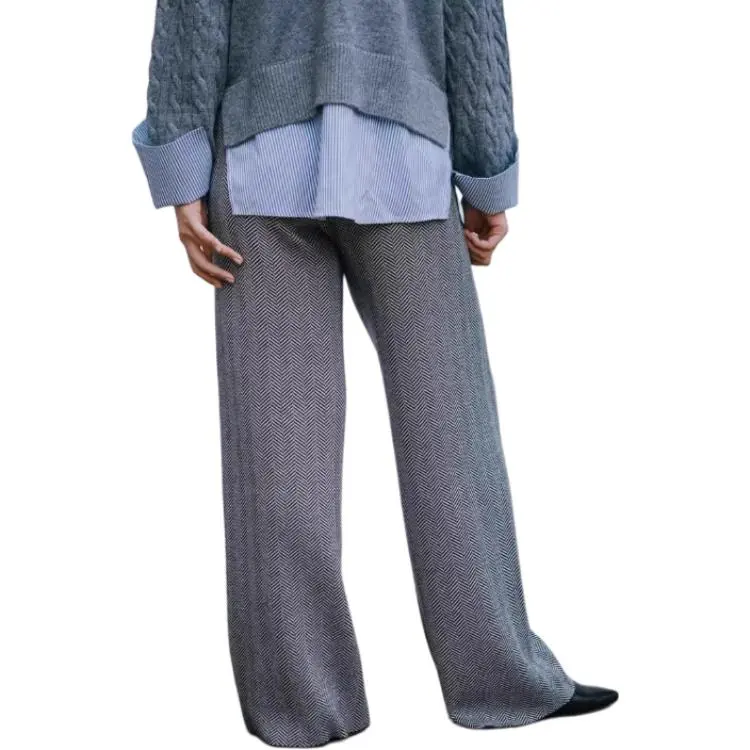 YANGZHIDAO Casual Pants Women's Black White Herringbone-4