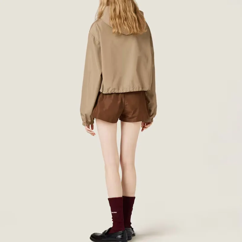 MIU MIU Logo Rubberised Zipped Hooded Jacket-2