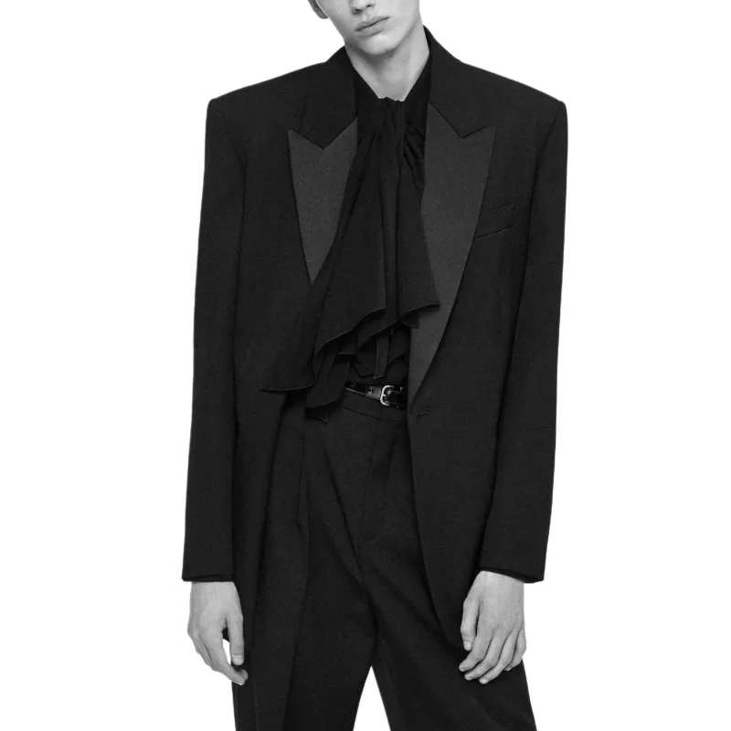 SAINT LAURENT Single Breasted Tuxedo Jacket-3
