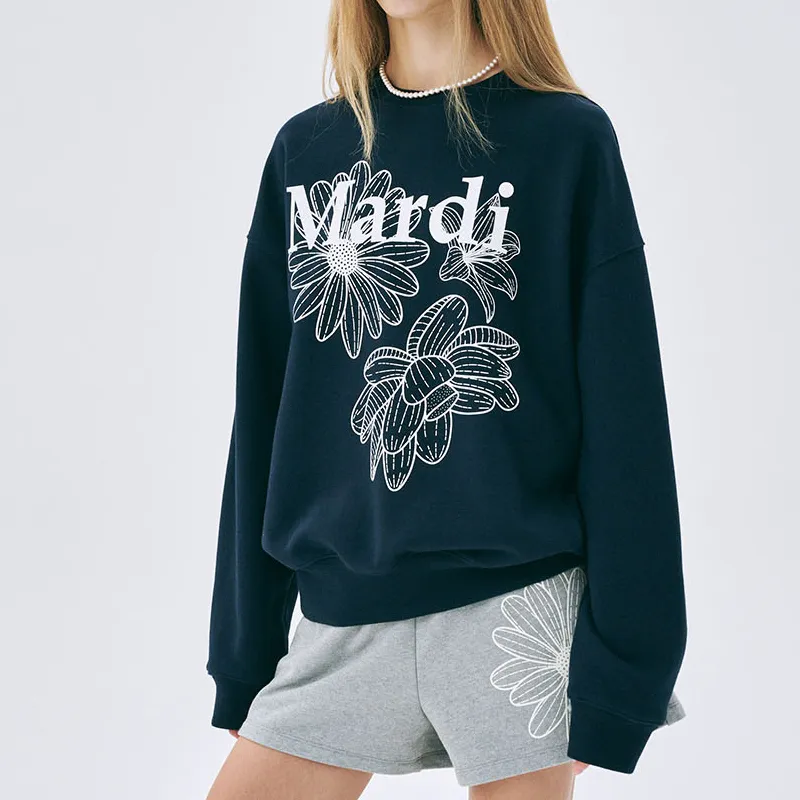 MARDI MERCREDI SS25 SWEATSHIRT TRIPLE FLOWER_NAVY WHITE Sweatshirt Korean Style Women's Marine Blue/White-5
