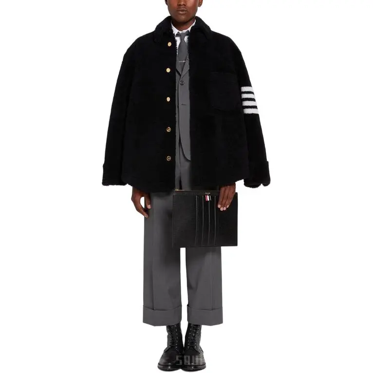 THOM BROWNE 4 Bar Shearling Jacket-4