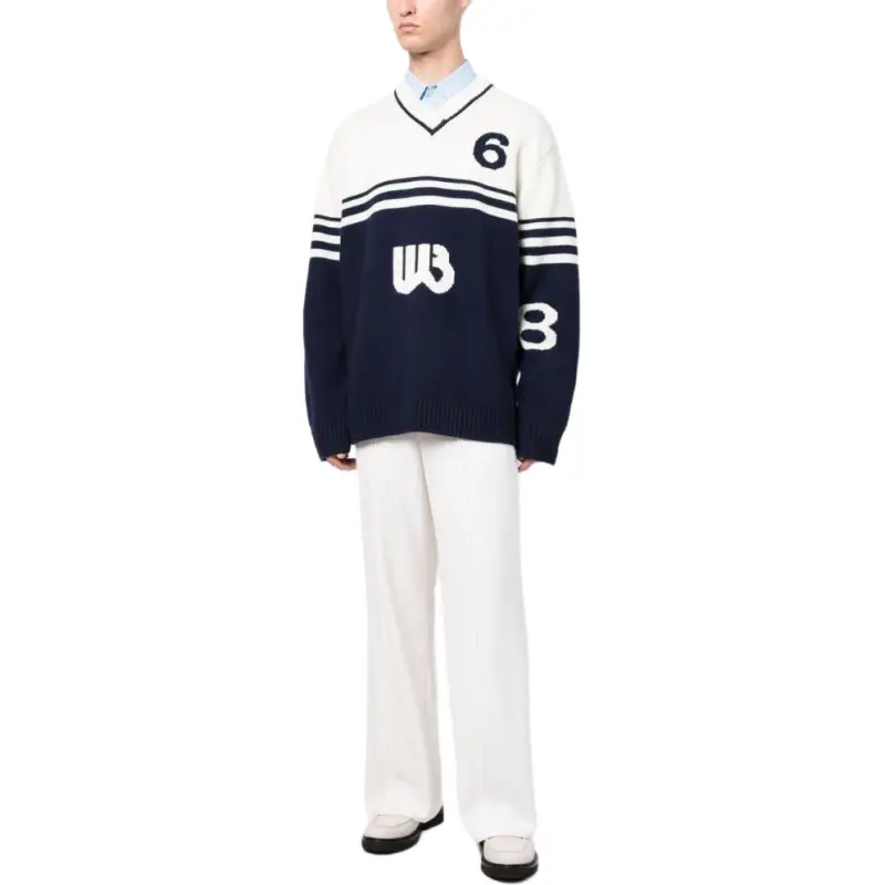 Wales Bonner V Neck Intarsia Knit Jumper-2