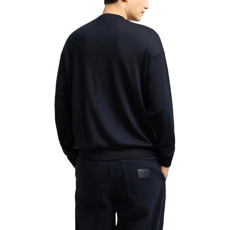 EMPORIO ARMANI Virgin wool Plain knit Jumper With Italic Logo Embroidery-2