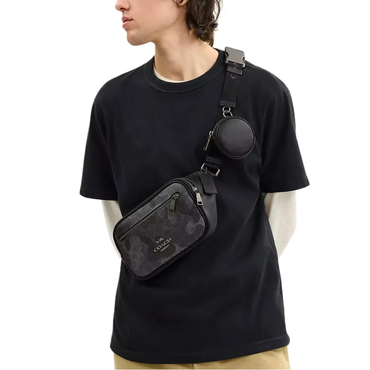 COACH Elias Signature Coated Canvas Crossbody Fanny Pack Tubas Unisex Black Gray-4