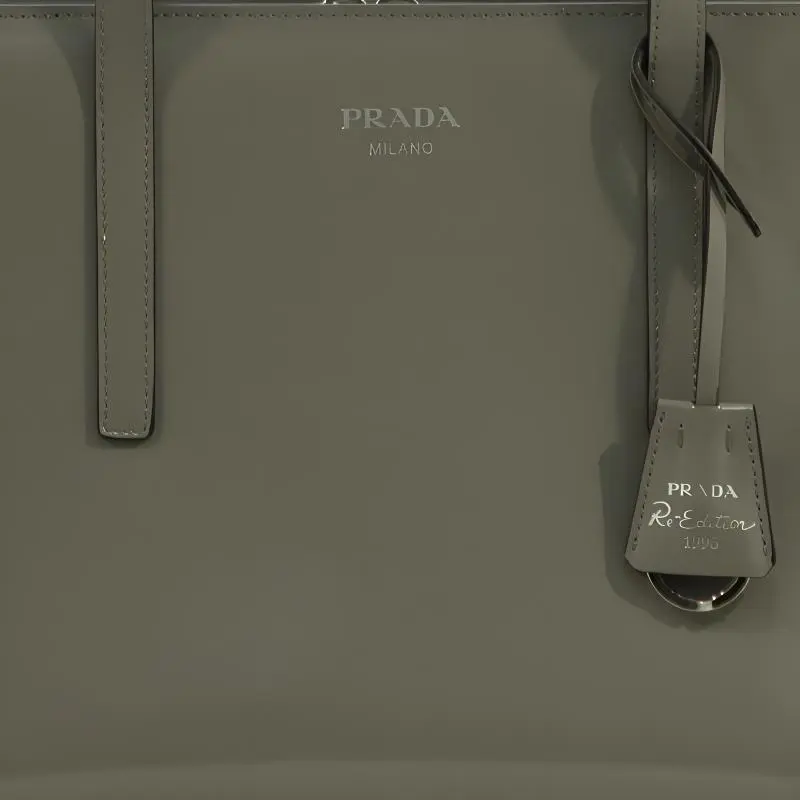 PRADA Re-Edition Brushed Leather One Shoulder Handbags Medium Size Women's Gray Green-2