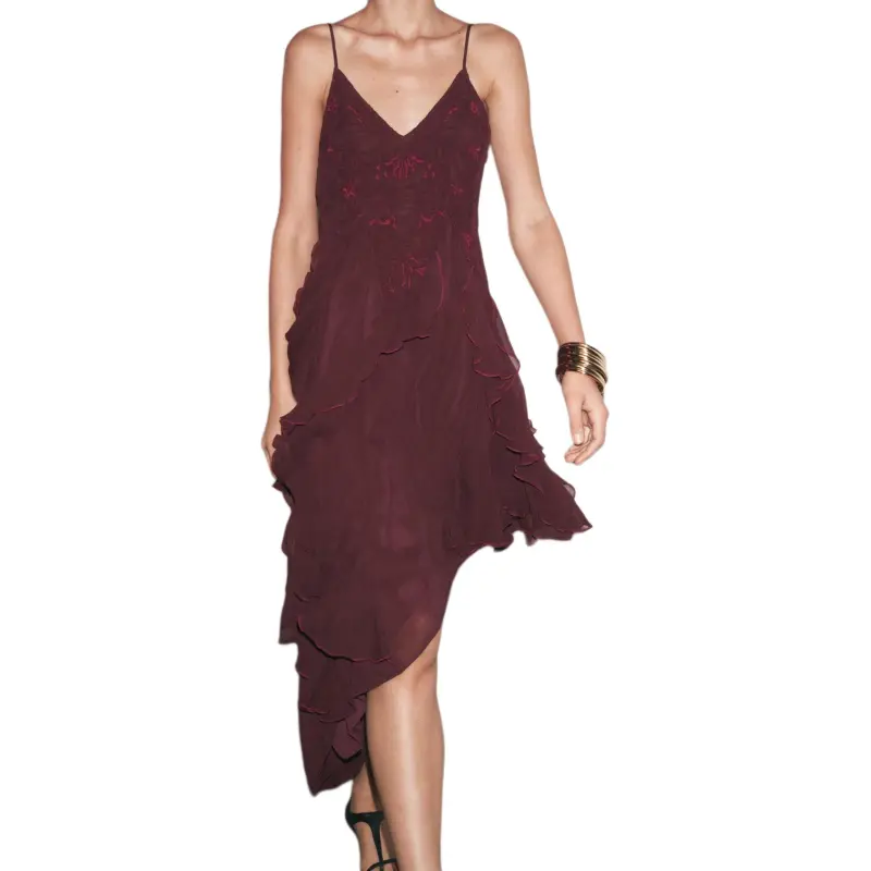 ZARA ZW Series Slip Dress Women's Dark Red Color-3