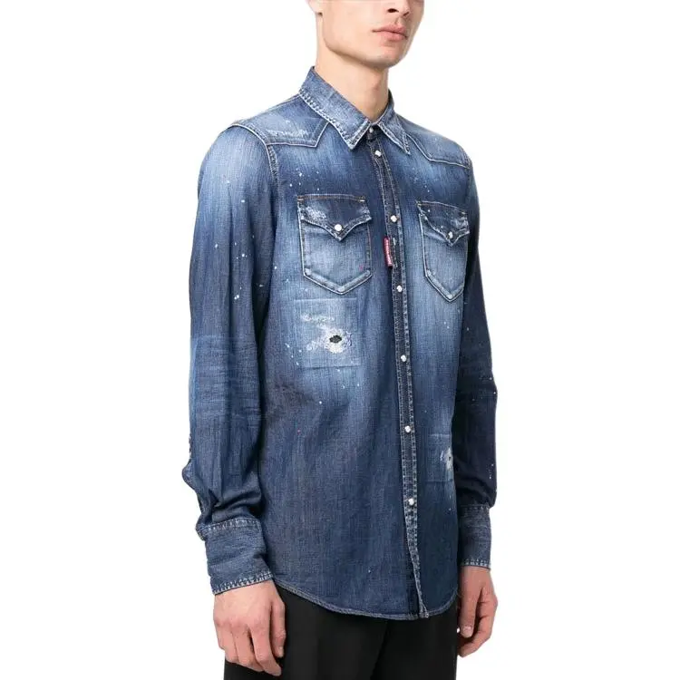DSQUARED 2 Long Sleeved Curved Hem Shirt-3