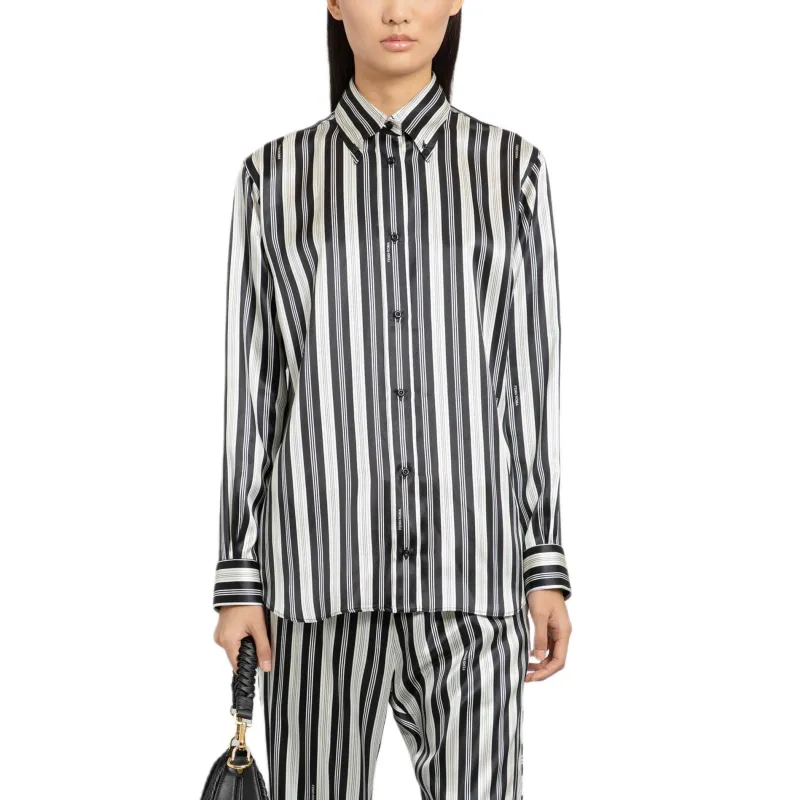 FENDI Striped Collared Long Sleeve Shirt-2