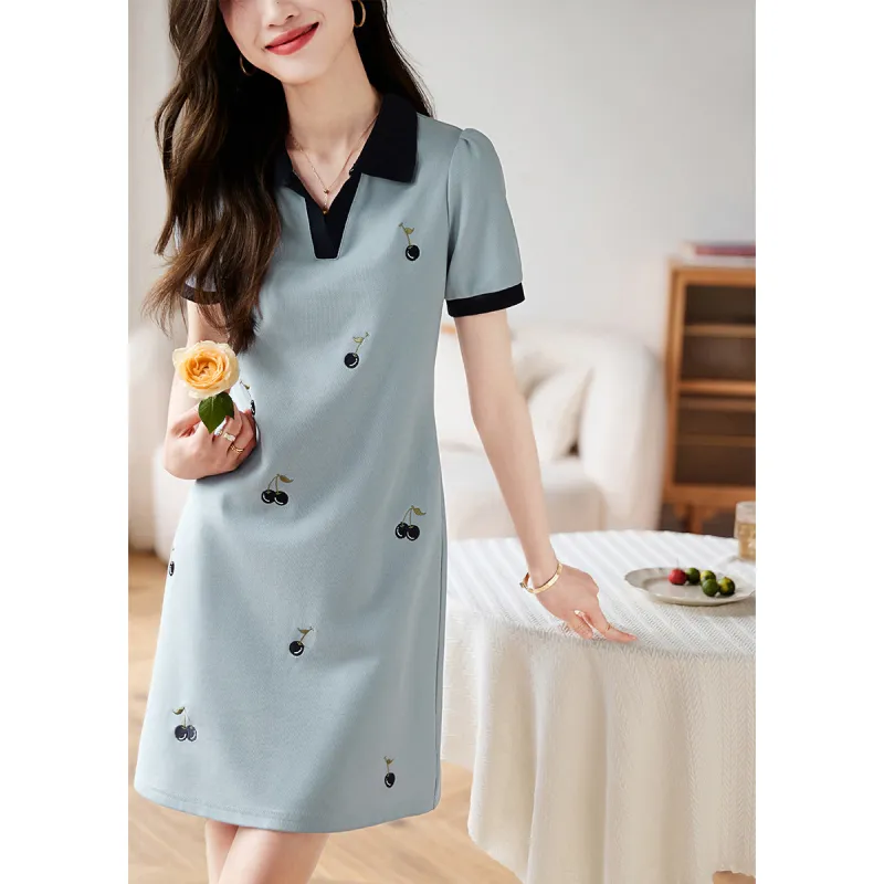 Mo Han Yi Mei Short Sleeved Dress Women's Blue-2