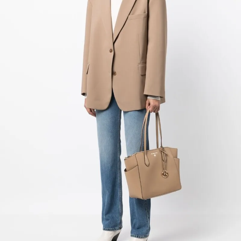 MICHAEL KORS MARILYN Leather Tote Bag, Shopping Bag, Shoulder Bag, Handbag Women's Beige-4