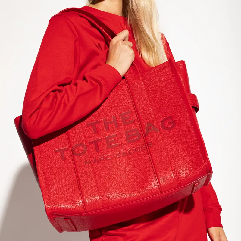 MARC JACOBS Full Grain Leather Tote Bag, Shopping Bag, Shoulder Bag, Handbag Large Size Women's Red-4