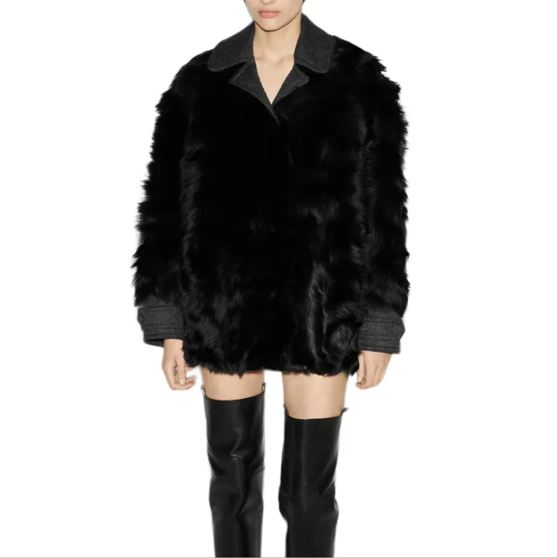 GUCCI FW24 Velvet-feel Coat Women's Black-2